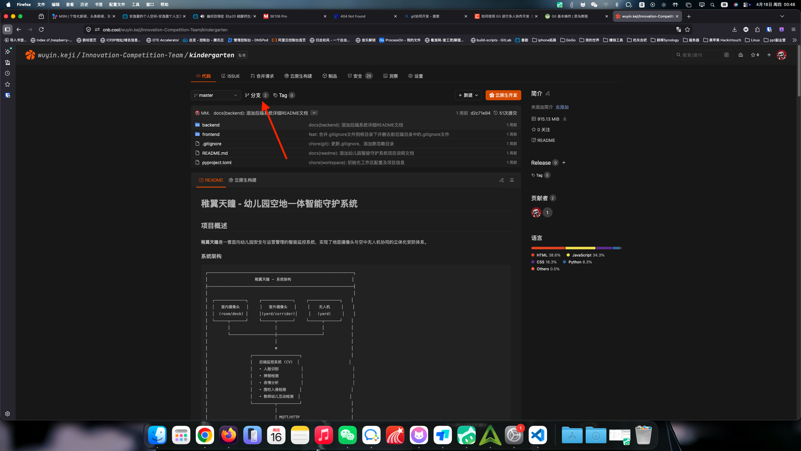 在仓库主页点击分支